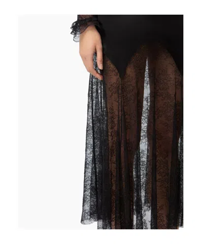 Nina Ricci Open Neck And Long Sleeves In Lace And Satin Long Dress In Black