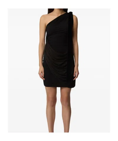 Nina Ricci One-shoulder Draped Mini Dress In Black