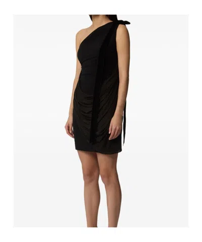 Nina Ricci One-shoulder Draped Mini Dress In Black