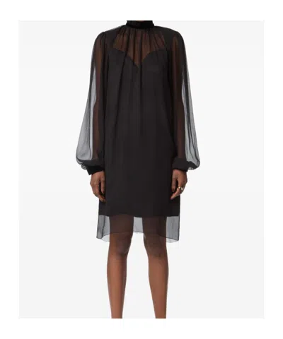 Nina Ricci Crinkled Silk Midi Dress In Black