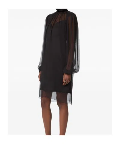 Nina Ricci Crinkled Silk Midi Dress In Black