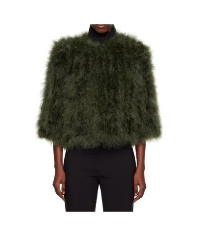 Yves Salomon Khaki Cropped Feather Jacket In Green