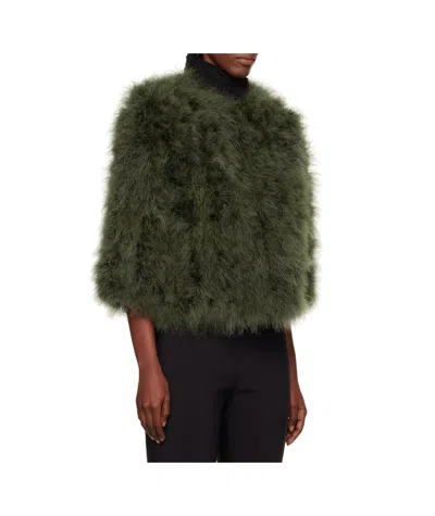 Yves Salomon Khaki Cropped Feather Jacket In Green