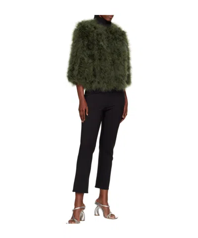 Yves Salomon Khaki Cropped Feather Jacket In Green
