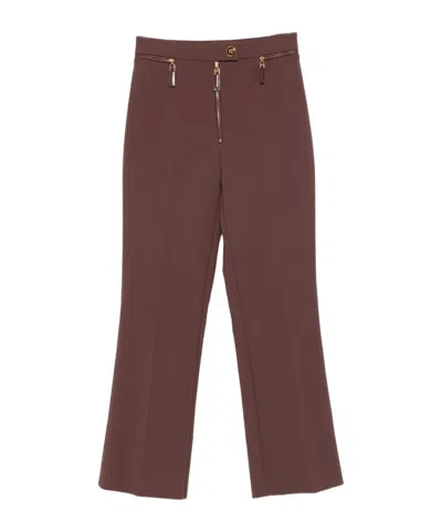 Elisabetta Franchi Cropped Brown Straight-leg Trousers With High Waist In Multi