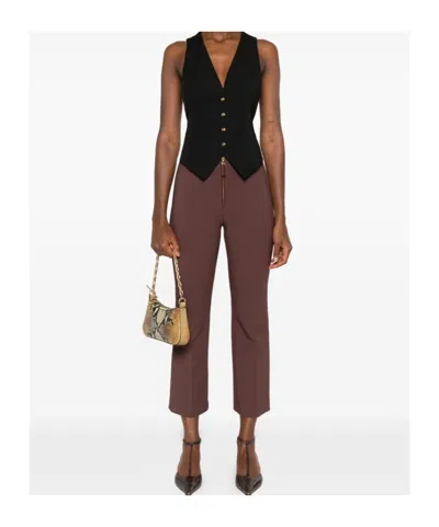Elisabetta Franchi Cropped Brown Straight-leg Trousers With High Waist In Multi