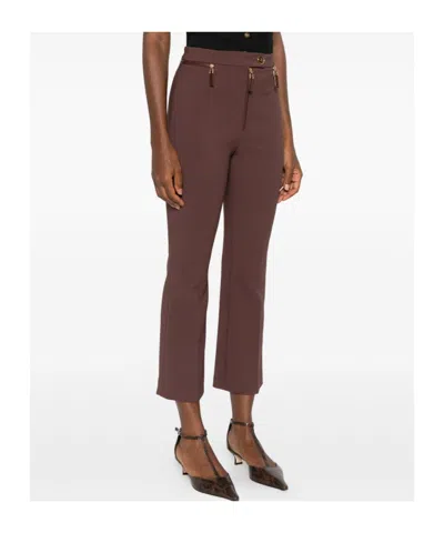 Elisabetta Franchi Cropped Brown Straight-leg Trousers With High Waist In Multi