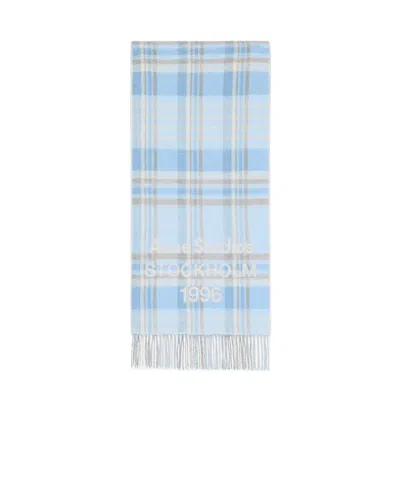 Acne Studios Plaid Fringed Scarf In Blue