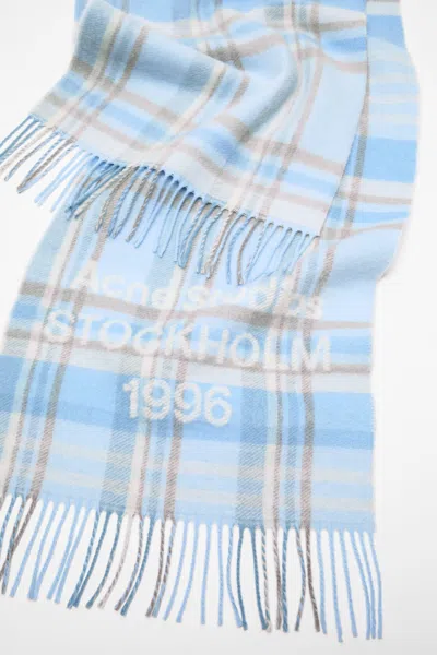 Acne Studios Plaid Fringed Scarf In Blue