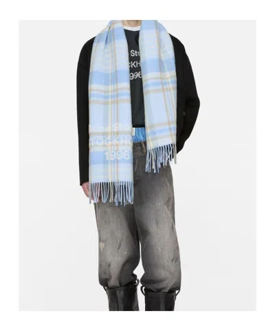 Acne Studios Plaid Fringed Scarf In Blue