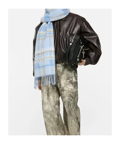 Acne Studios Plaid Fringed Scarf In Blue
