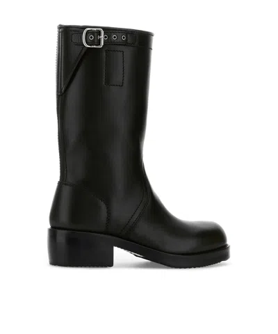 Dries Van Noten Mid-calf Block Heel Leather Boots With Buckle In Black