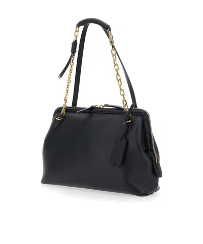 Etro Black Shoulder Bag With Chain-link Shoulder Strap And Tag With Embossed Logo On The Front In Leather In Black