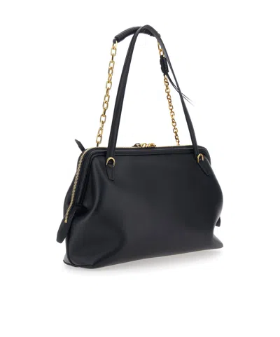 Etro Black Shoulder Bag With Chain-link Shoulder Strap And Tag With Embossed Logo On The Front In Leather In Black