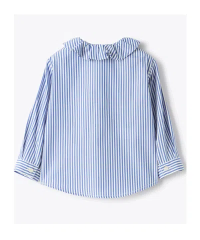 Il Gufo Blue And White Striped Cotton Shirt In Blue