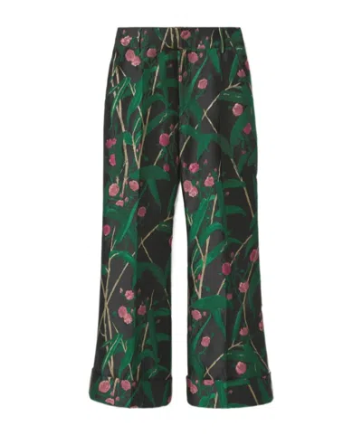 La Doublej Hendrix Cropped Floral-jacquard Crepe Wide-leg Pants In Multi