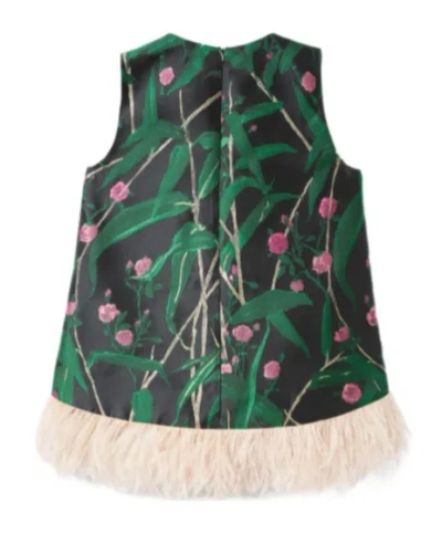 La Doublej Icon La Scala Feather-trimmed Floral-jacquard Top In Green