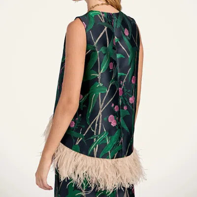 La Doublej Icon La Scala Feather-trimmed Floral-jacquard Top In Green