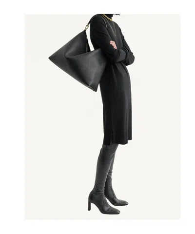 Totême Bevel Slouchy Grain Leather Tote Bag In Black