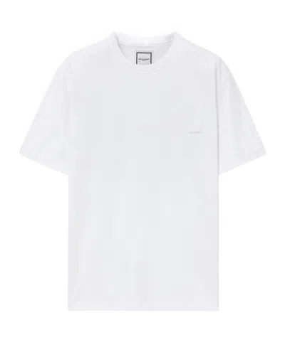 Wooyoungmi White Crewneck T-shirt With Logo Patch On The Front And Floral Motif On The Rear In Cotton Man In White
