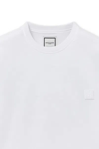 Wooyoungmi White Crewneck T-shirt With Logo Patch On The Front And Floral Motif On The Rear In Cotton Man In White