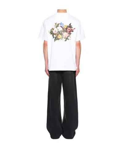 Wooyoungmi White Crewneck T-shirt With Logo Patch On The Front And Floral Motif On The Rear In Cotton Man In White