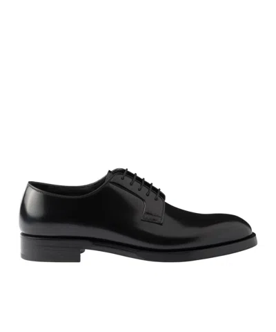Prada Lace-up Leather Derbies In Black