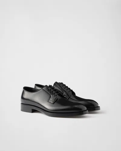 Prada Lace-up Leather Derbies In Black
