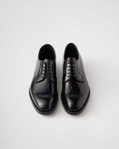 Prada Lace-up Leather Derbies In Black