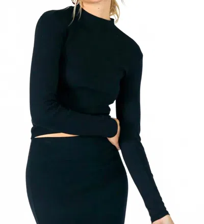 Perfectwhitetee Lauryn Long Sleeve Rib Mock Neck In True Black In Black