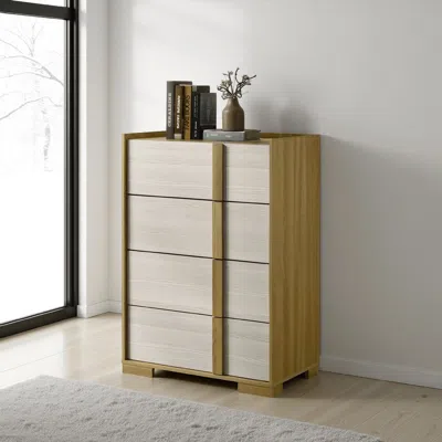 Hivvago Hyle Tall Dresser Chest, 4 Drawers, Modern Natural Brown And White