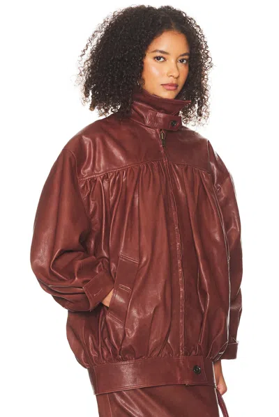 Helsa The Shirred Oversized Leather Jacket In Brown
