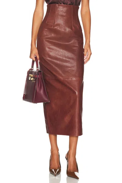 Helsa The Svelte Leather Midi Skirt In Brown