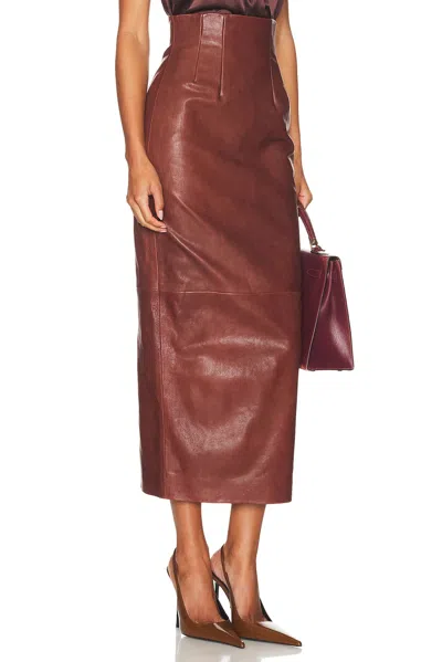 Helsa The Svelte Leather Midi Skirt In Brown