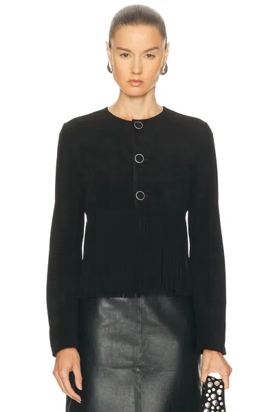 Frame Double-layered Fringed Leather Jacket In Black