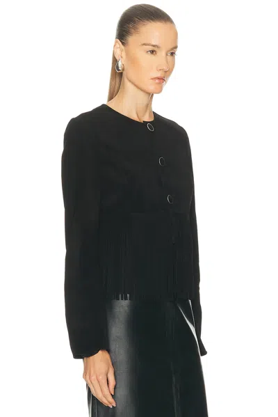 Frame Double-layered Fringed Leather Jacket In Black