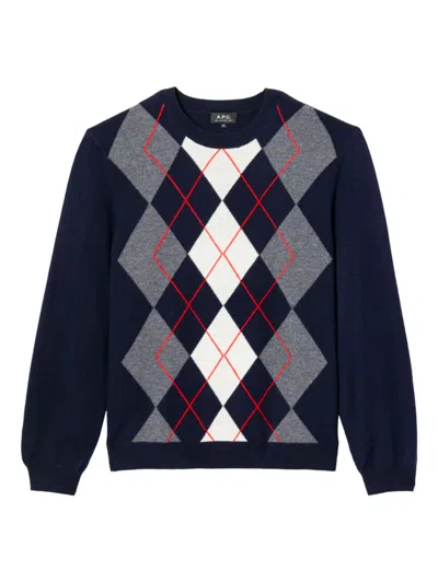 Apc A.p.c. Diamond Pattern Crewneck Sweater In Blue