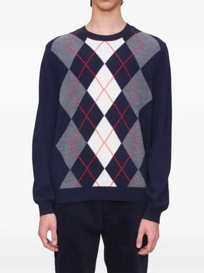 Apc A.p.c. Diamond Pattern Crewneck Sweater In Blue