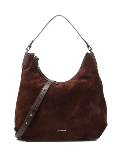 Coccinelle Spacious Brown Suede Handbag With Zip Fastening In Brown