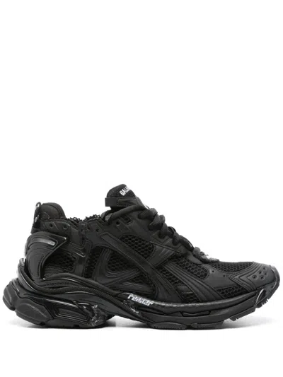 Balenciaga Men Runner Mesh And Leather Sneakers In Black