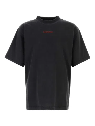 Balenciaga Black Crewneck T-shirt With Logo On The Front And On The Back In Cotton Man In Black