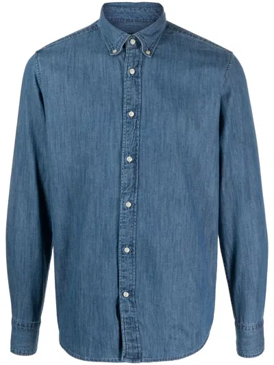 Deperlu Chambray Button-up Shirt In Blue