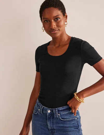 Boden Doppellagiges T-shirt Mit Tiefem Rundhalsausschnitt-schwarz In Black