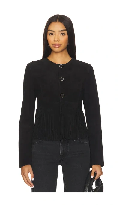 Frame Double-layered Fringed Leather Jacket In Black