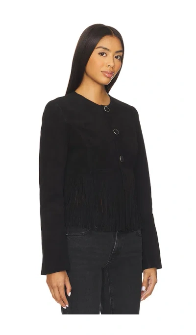 Frame Double-layered Fringed Leather Jacket In Black