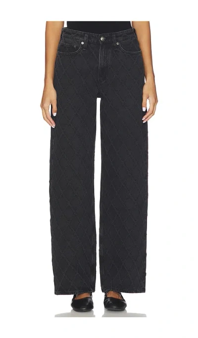 Rag & Bone Logan Diamond Texture Mid Rise Wide Leg Jeans In Black