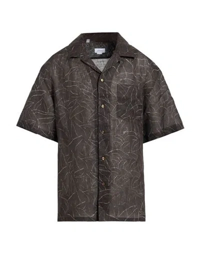 Brioni Man Shirt Dark Brown Size 3xl Linen In Brown