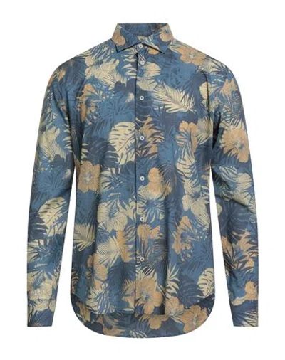 Luca Bertelli Man Shirt Slate Blue Size 16 Cotton