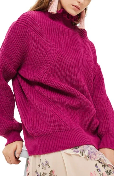 Topshop Frill Neck Sweater In Pink