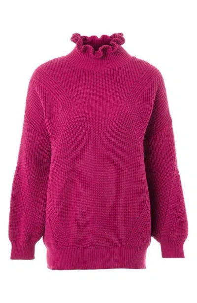 Topshop Frill Neck Sweater In Pink